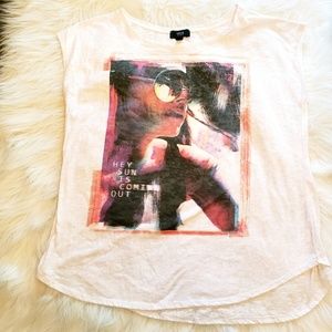 MNG Jean's Sz Medium Burnout Graphic Tee White